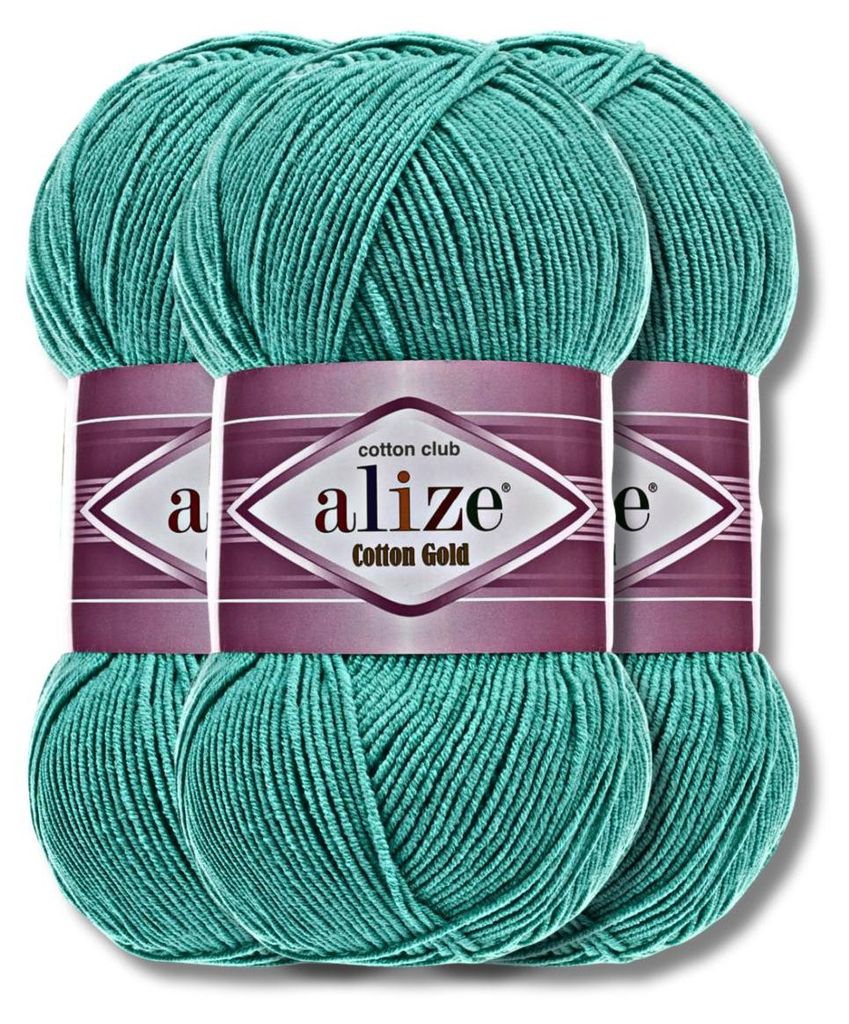 Alize 3x 100 g cotone oro, tinta unita, uncinetto, lavoro a Immagine del prodotto 