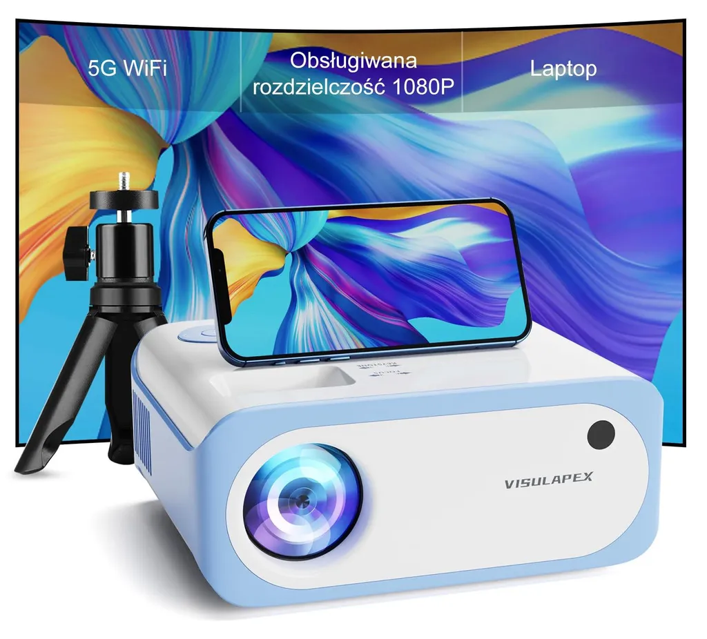 Projecteur Wi-Fi 5G portable Full HD pour films et jeux vidéo en 1080p