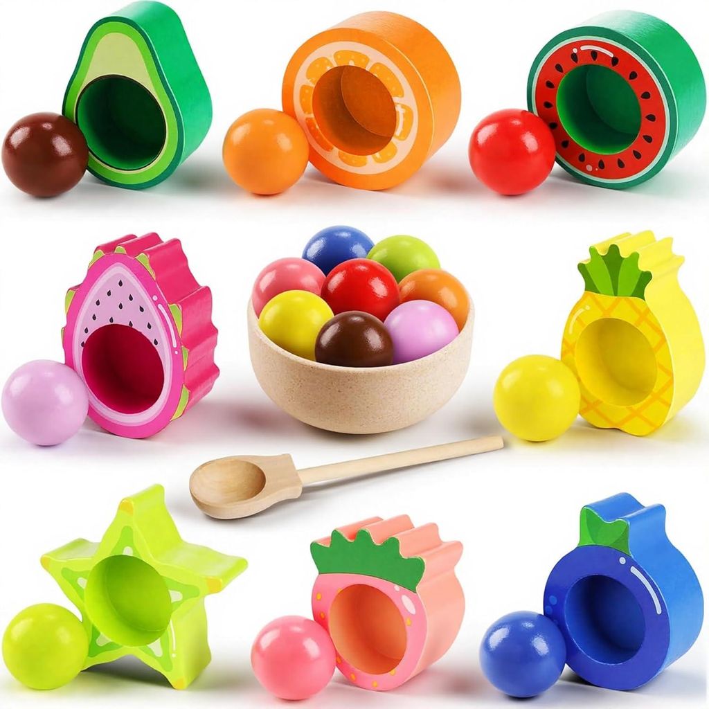 Montessori Spielzeug ab 2 Jahr, Ostern Geschenke Kinder, Baby Motorikspielzeug Obst Holzspielzeug, Kinder Lernspielzeug Geschenk für Baby Mädchen