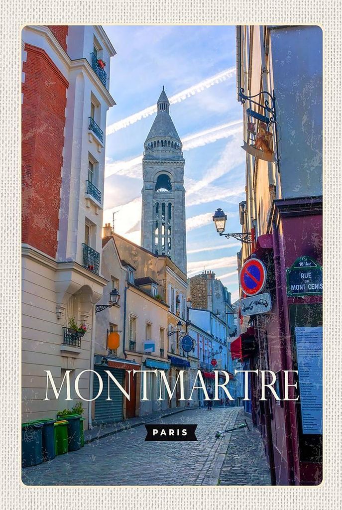vianmo Holzschild 18x12 cm Montmartre Paris Künstlerviertel Bildmotiv Reisemotiv Abenteuer Reisen