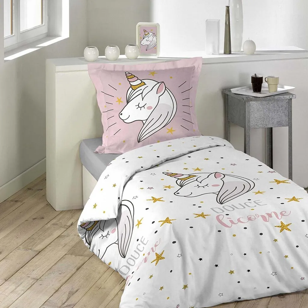 Housse de couette Licorne 140x200 cm en tissu doux et respirant pour enfant