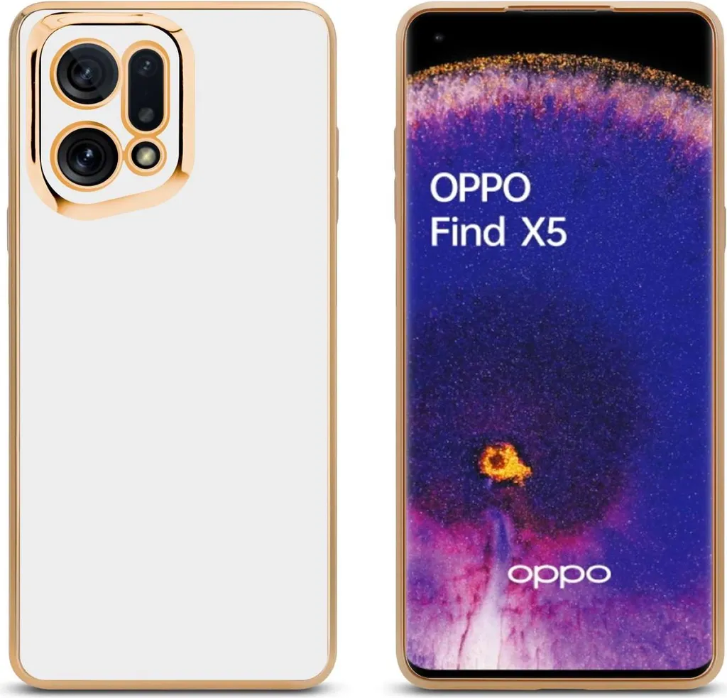 Cadorabo custodia protettiva per Oppo FIND X5 in bianco lucido - oro custodia flessibile TPU silicone copertura fotocamera protezione - 2