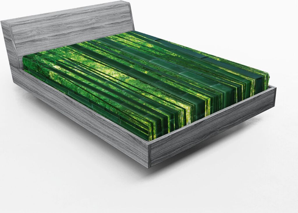 ABAKUHAUS Bambus Spannbetttuch, Asiatische Orientalische Exotische Bambusbäume In Regenwald Dschungel Stiel Natur Ansicht, 120 x 190 cm, Grün