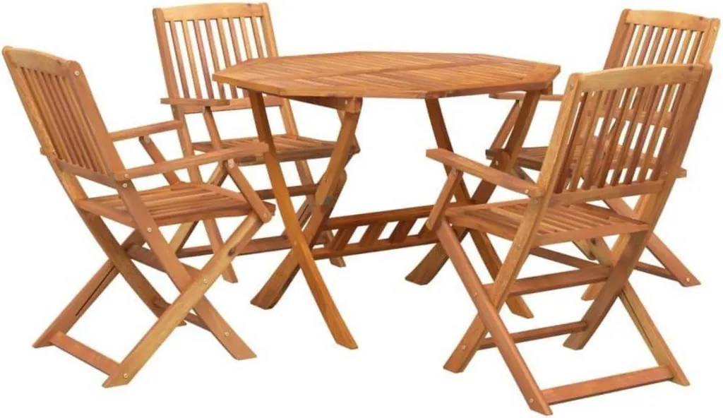Ensemble Repas de Jardin 5 pcs en Acacia - Table et Chaises Pliantes Bio