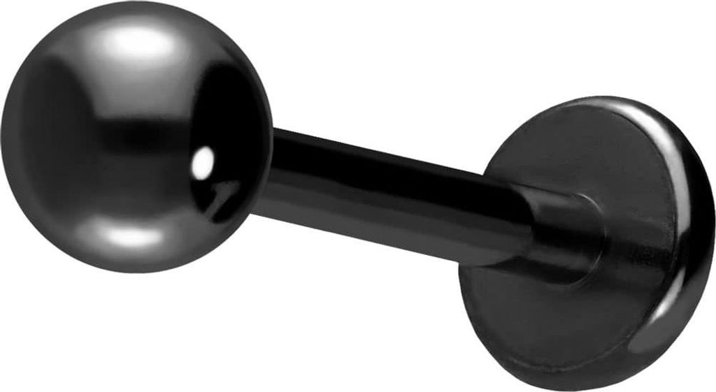 Ohrpiercing, Nasenpiercing Titan Labret Schwarz Stablänge: 12mm + Stabstärke: 1,2mm + Kugelgröße: 3mm