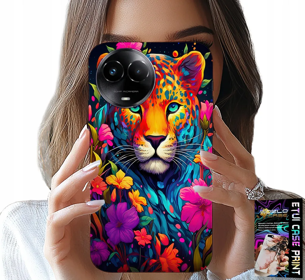 Custodia Artistica Realme C67 4G Tigre tra i Fiori + Pellicola Vetro