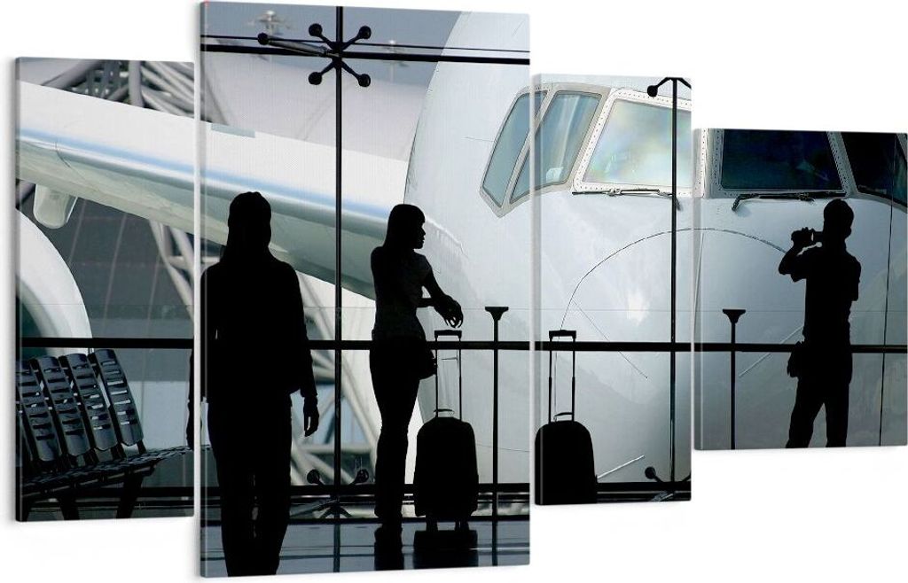 Bild auf Leinwand - Leinwandbild - Flugzeug Flughafen Passagiere - 120x70cm - Wand Bild - Wanddeko - Leinwanddruck - Bilder - Kunstdruck - Wanddeko...