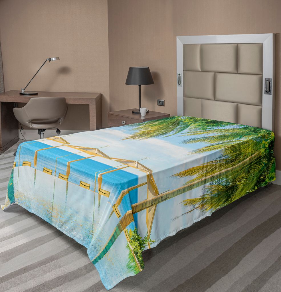ABAKUHAUS Landschaft Bettlaken, Strand Mit Pool Natur Mit Sanften Sonnenstrahlen Fantastischer Urlaub Thema Druck, weiches bequemes oberes Bettlake...