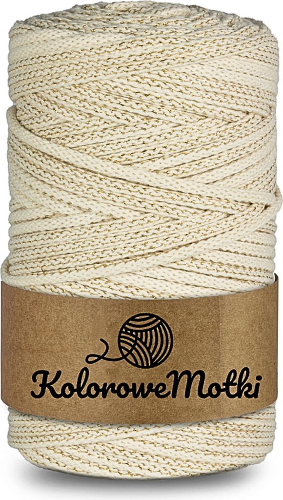 Makramee Garn Creme mit Goldfaden 5mm 100m | Baumwollkordel mit einem Kern, Häkelkordel, Baumwollkordel mit Polyesterkern, Textilgarn