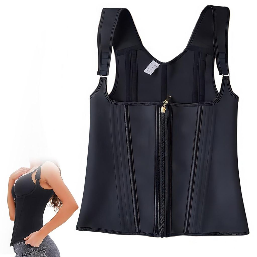 Taillenformer, Korsett Damen Waist Trainer, verstellbare Haken und Reißverschluss, für alle Körpertypen geeignet, Taillenumfang 68 cm, Schwarz