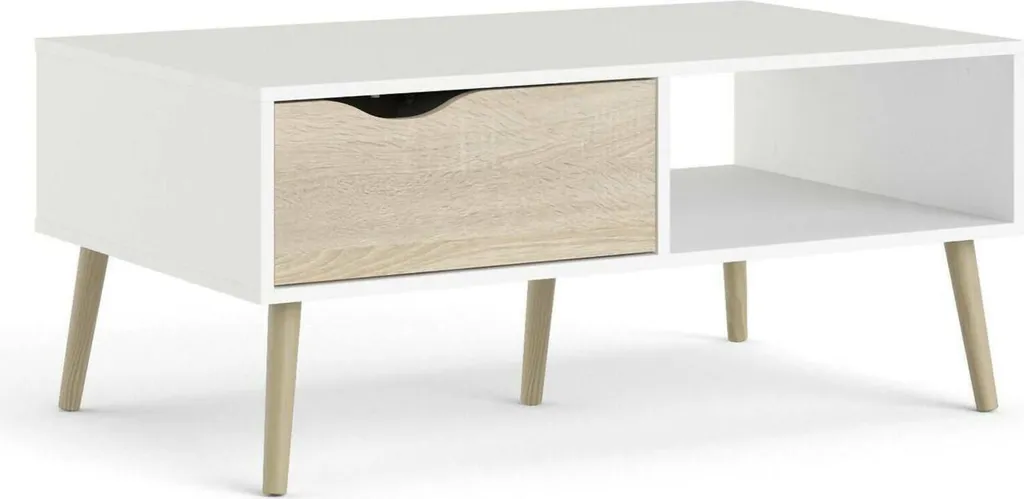 Tavolino da Salotto OSLO Bianco / Rovere | Tavolo TV Salvaspazio - 1