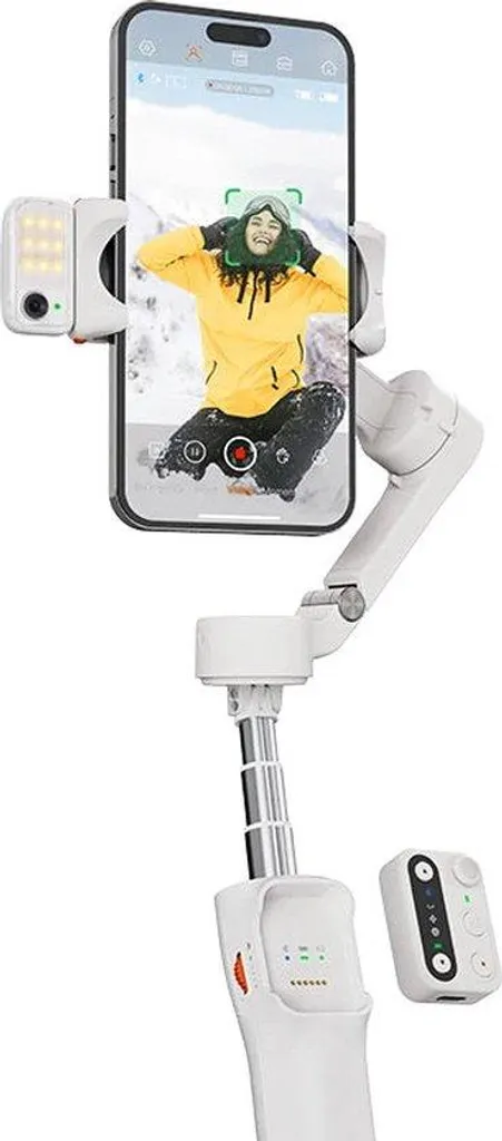 Gimbal pour smartphone blanc avec stabilisation 3 axes et poignée ergonomique