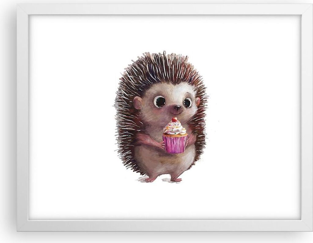Gerahmtes Poster - Weißer Rahmen - Igel Cupcake Kinder - 40x30 cm - Wand Bild - Wanddeko - Wandbilder - Kunstposter - Wandposter - Bilderrahmen - ...
