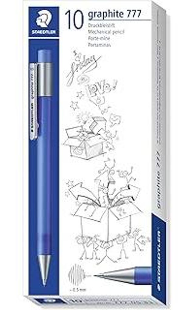STAEDTLER STAEDTLER 777 05-33 Druckbleistift graphite gefüllt mit B-Minen, Minendurchmesser 0,5 mm, Schaftfarbe: frosted blau, 10 Stück im Karton...