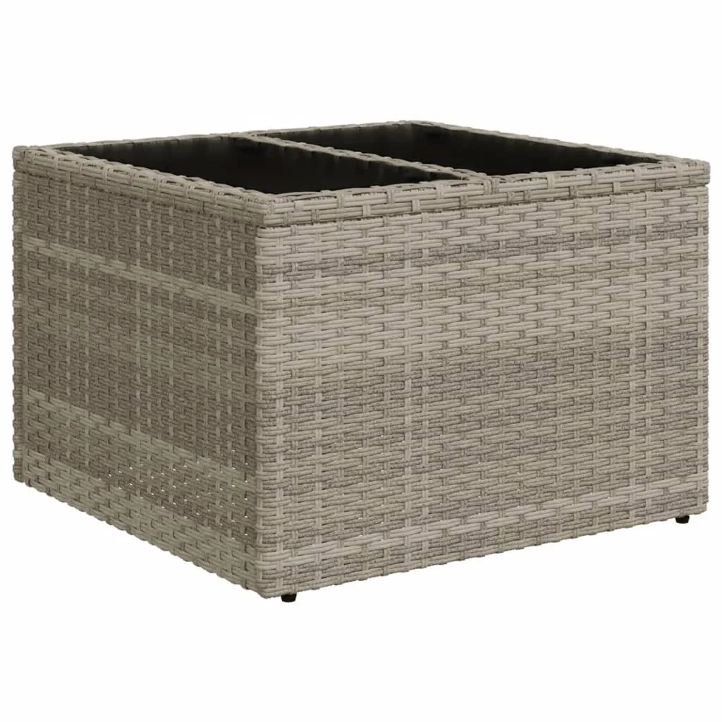 Tavolino da Caffè per Patio in Poly Rattan e Vetro Grigio 55 cm