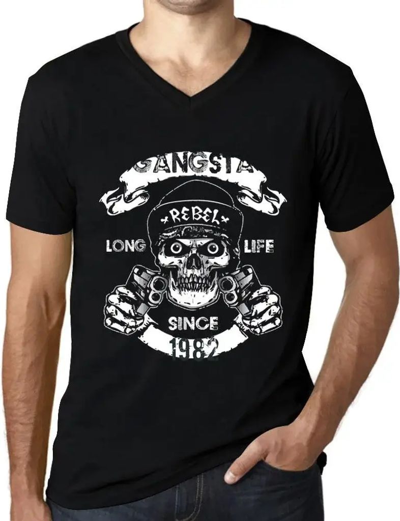 Herren Grafik T-Shirt V-Ausschnitt Gangster und Rebell - langes Leben seit 1982 – Gangster and Rebel Long Life Since 1982 – Geschenk 42. Geburt...