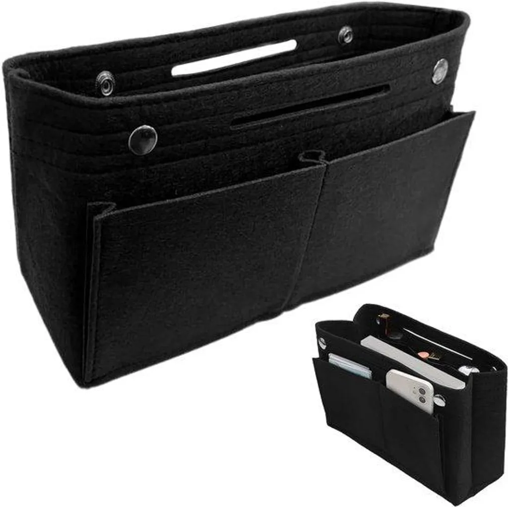 Boîte de rangement pour sacs et pochettes 23x15 cm noire à 9 cases