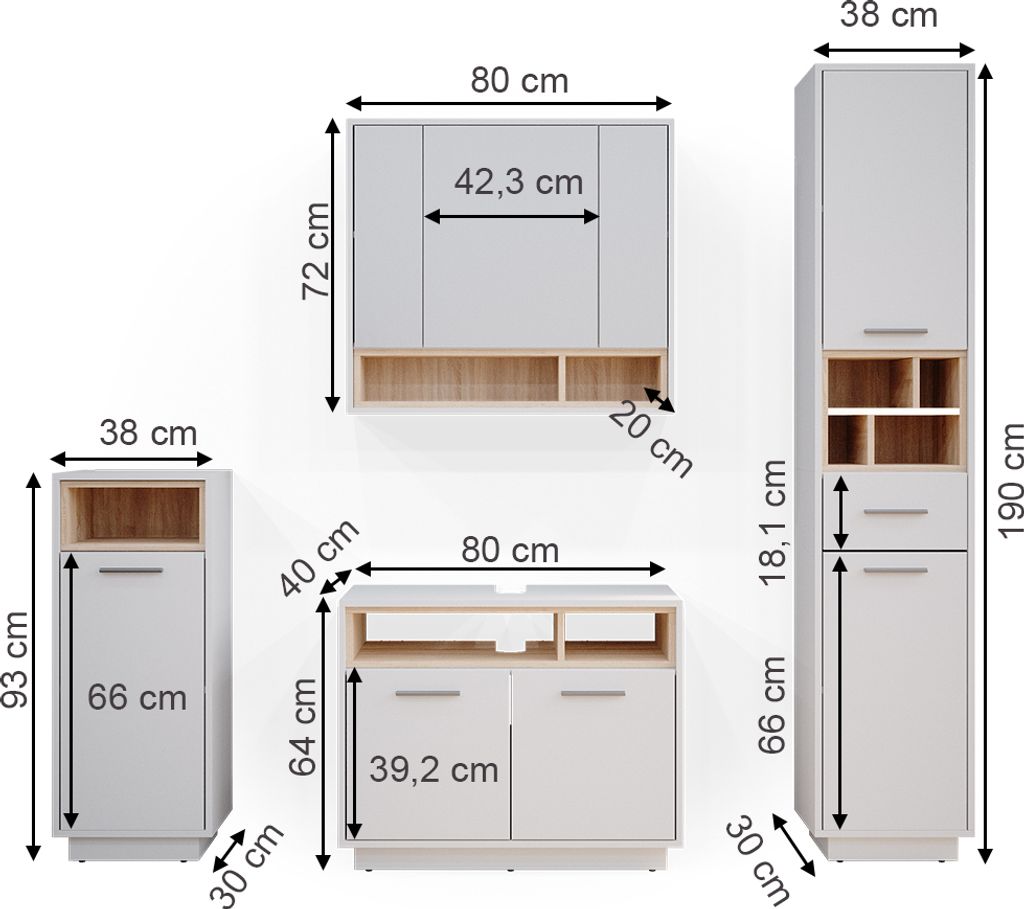 Set Mobili Bagno Vicco Beatrice - 4 Pezzi, Bianco E Rovere, Design Moderno E Funzionale - Foto 13