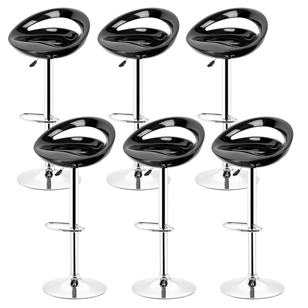 6 Barhocker ABS höhenverstellbar mit Rücklehne und robustem Standfuß 60-80cm,Schwarz