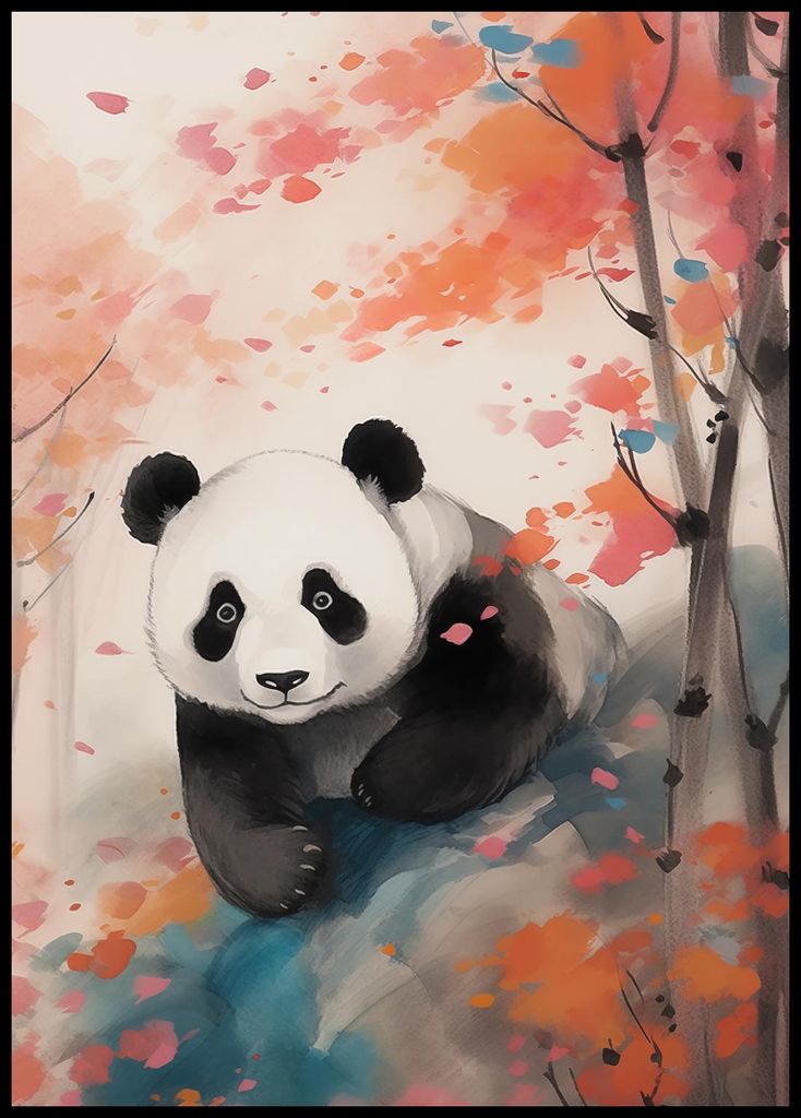 Plakat 67,5x95cm Panda zwischen Ahornbäumen