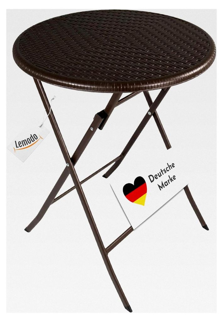 Klapptisch mit Tischplatte in brauner Rattan-Optik, Balkontisch 60 cm, Beistelltisch bis zu 40 kg belastbar, stabiler Rattan Tisch für verschieden...