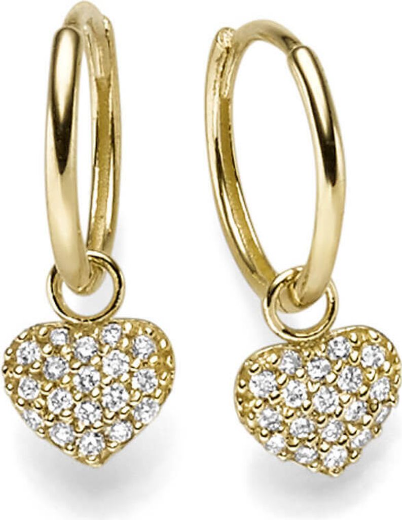 Creolen mit Einhänger Herz Herzchen 585 Gelbgold 36 Diamanten 0,18 Ct TW-SI