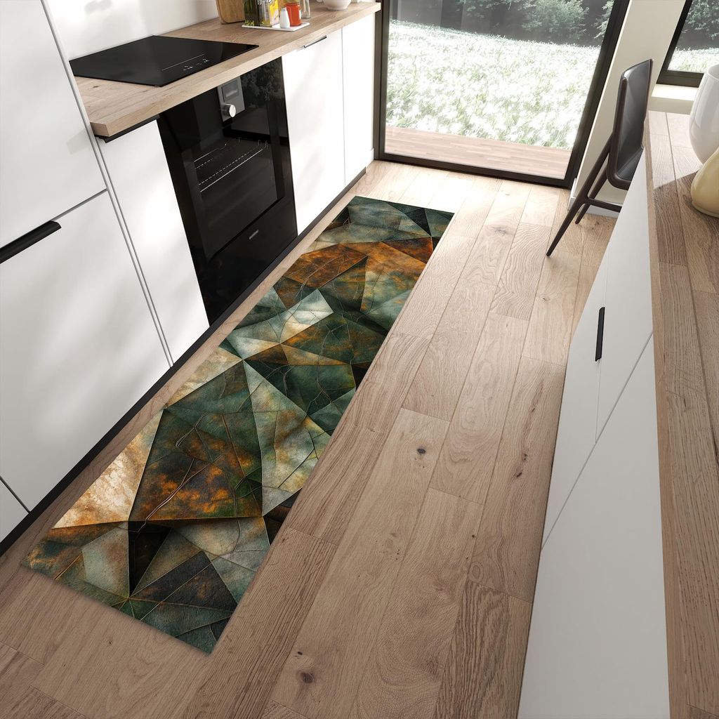 Küchenteppich 60x240cm rutschfest & abwischbar PVC Läufer - Geometrische Abstraktion
