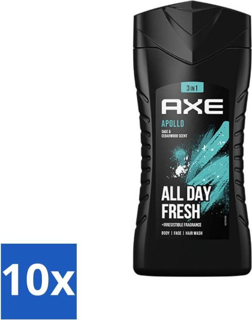 Axe - 3-in-1 Duschgel - Apollo, Salbei & Zedernholz - 250 ml - Vorteilspack - 10 Stücke