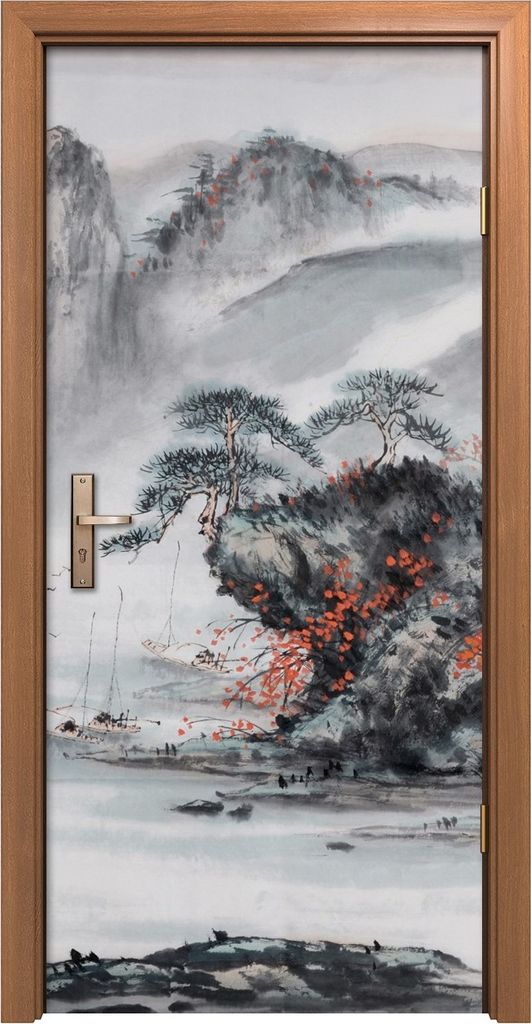 Türposter 90x200 cm Türaufkleber Türtapete Türfolie Klebefolie Chinesische traditionelle Berg Baum
