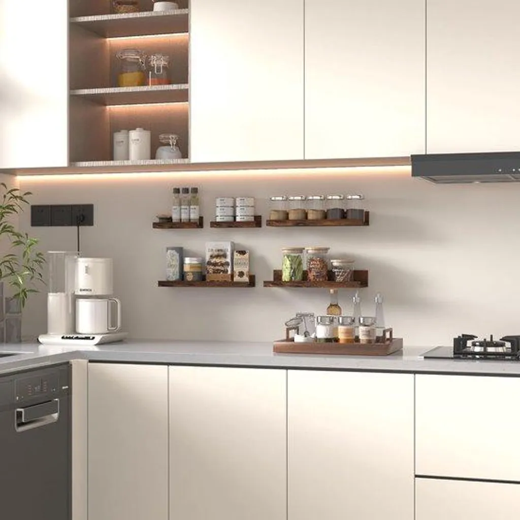 Étagère murale cuisine lot de 5 bois blanc : rangement épices et déco