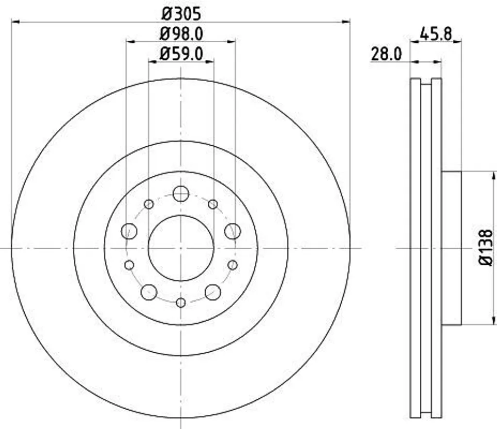 Disque de frein HELLA 8DD 355 129-351 pour Fiat 500L et Doblo Cargo