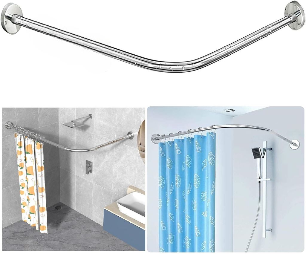 Duschvorhangstange L-Form ausziehbar halbrund 90-130 cm für Dusche – Flexible Winkelstange aus rostfreiem Edelstahl mit einfacher Montage