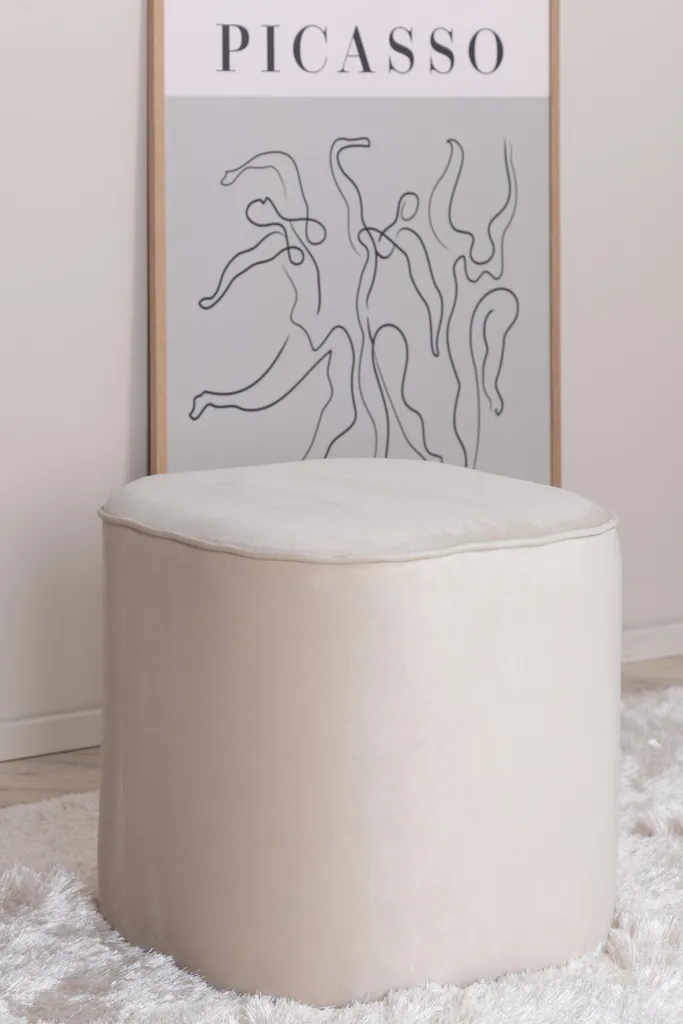 Pouf rond Ø44cm repose-pieds velours blanc assise d'appoint moderne - 6