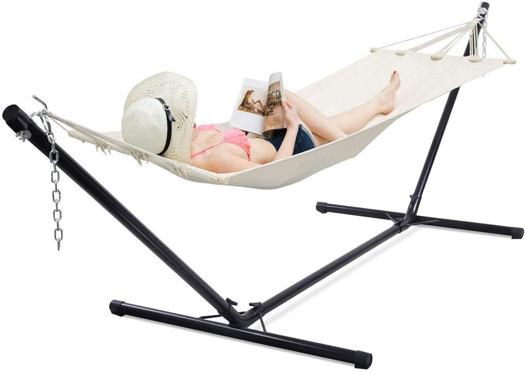 Freistehendes Hängemattengestell, Eisengestell Hängemattenständer mit Ketten und Haken, Hängematte Gestell Schwarz, Metallgestell Hängematten