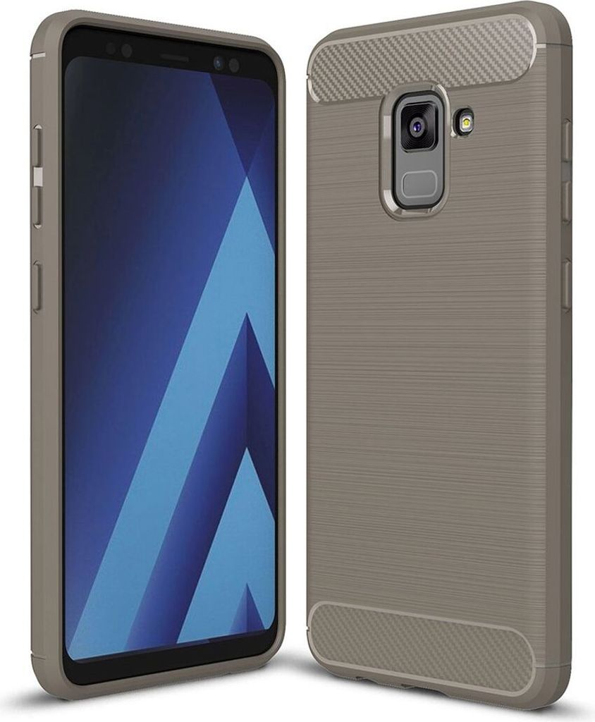 Samsung Galaxy A8 Plus 2018 TPU Case Carbon Fiber Optik Brushed Schutz Hülle Grau