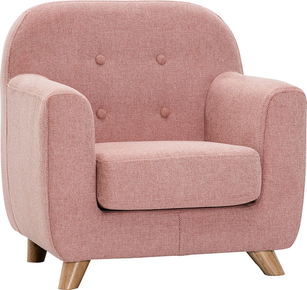 Miliboo - Skandinavischer Kindersessel aus strukturiertem Stoff mit Samteffekt Rosa und helles Holz NORKID