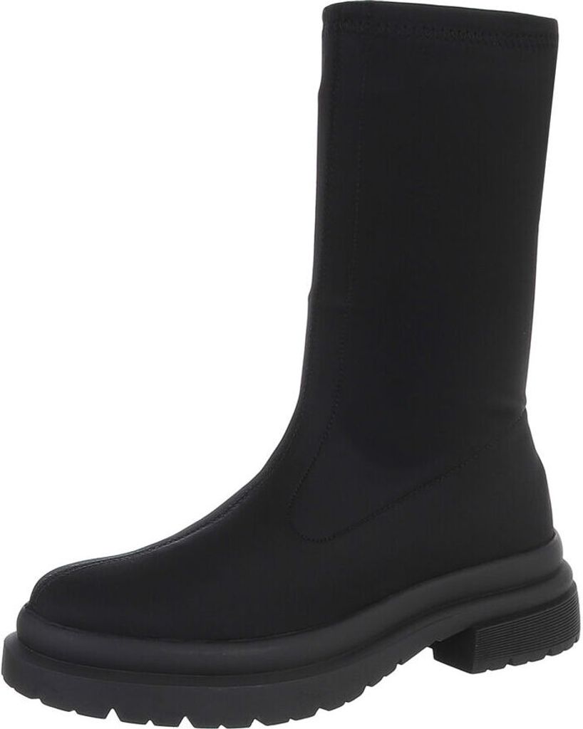 Ital-Design Damen Stiefeletten Textiloptik Plateaustiefeletten 87124883 Schwarz Gr. 37