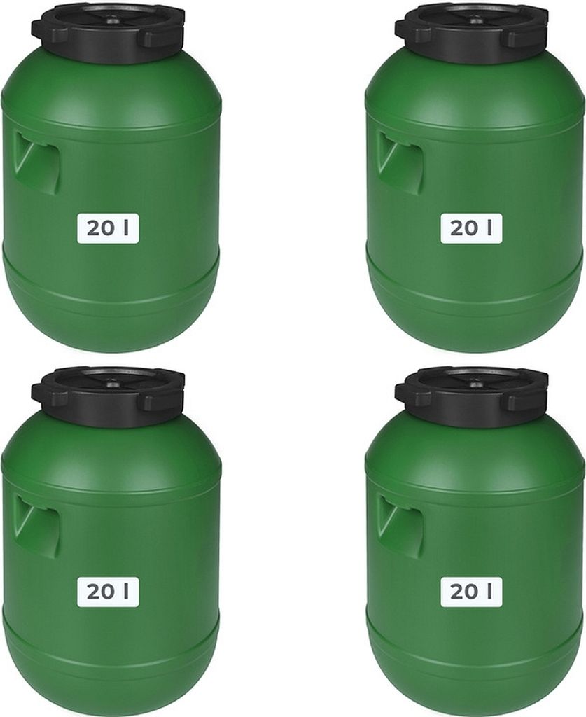 4 Stück Weithalsfass Futtertonne Fasssilage Regen Fass Gepäcktonne 20 Liter mit Deckel grün
