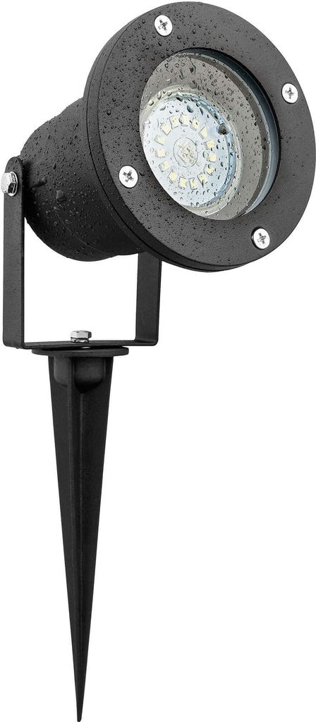 A black LED garden spotlight with a spike for ground insertion, shown against a white background.