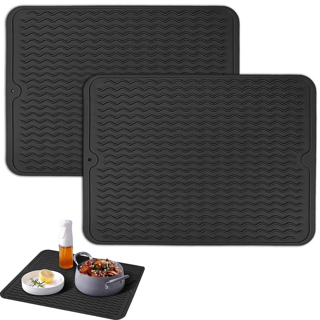 Set mit 2 Silikon-Abtropfmatten, Trockenmatten für die Spüle, 40 x 30 cm, hitzebeständige Geschirrmatte, rutschfeste Matte für die Spüle, Abtr...