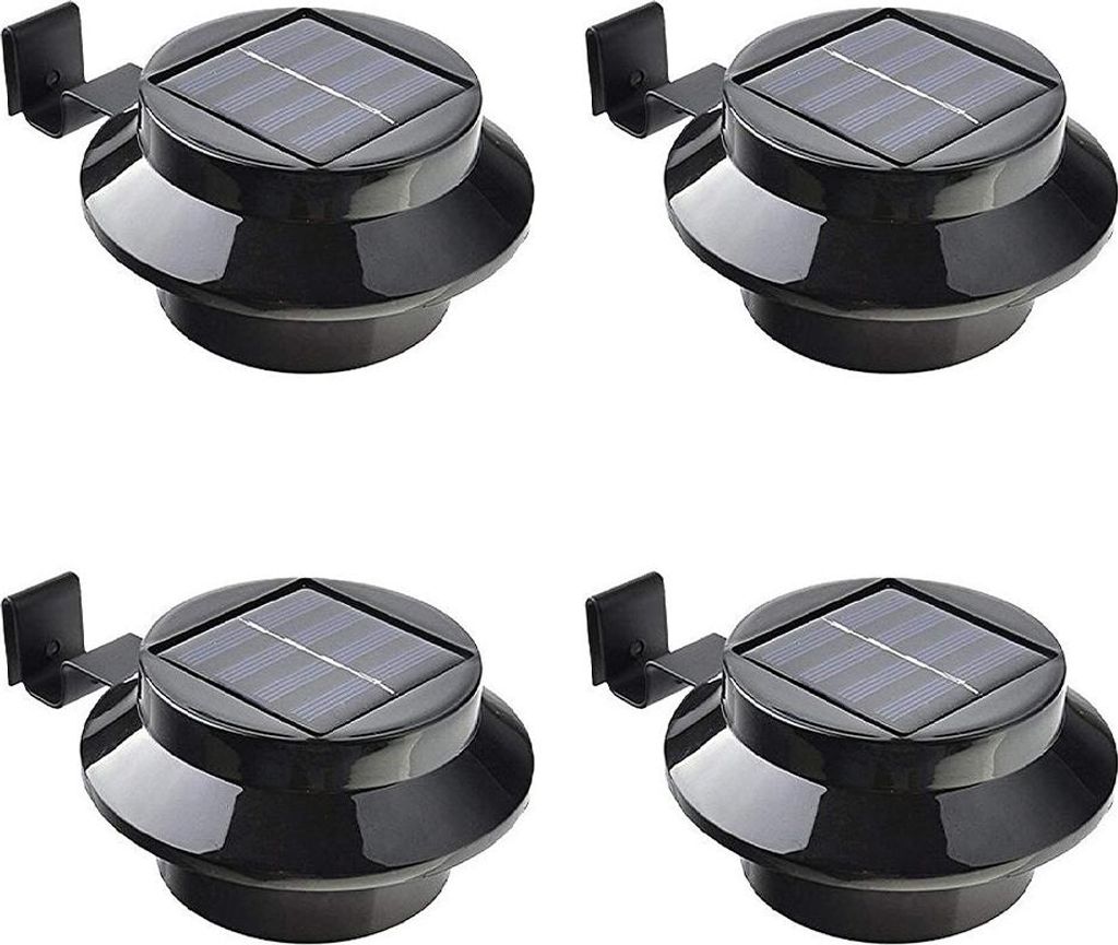 4er-Pack Solar-LED-Dachrinnenleuchten – Weiß/Schwarz, Solar-Nachtlichter, Wandleuchten, Zaunleuchten, Dachrinnenleuchten