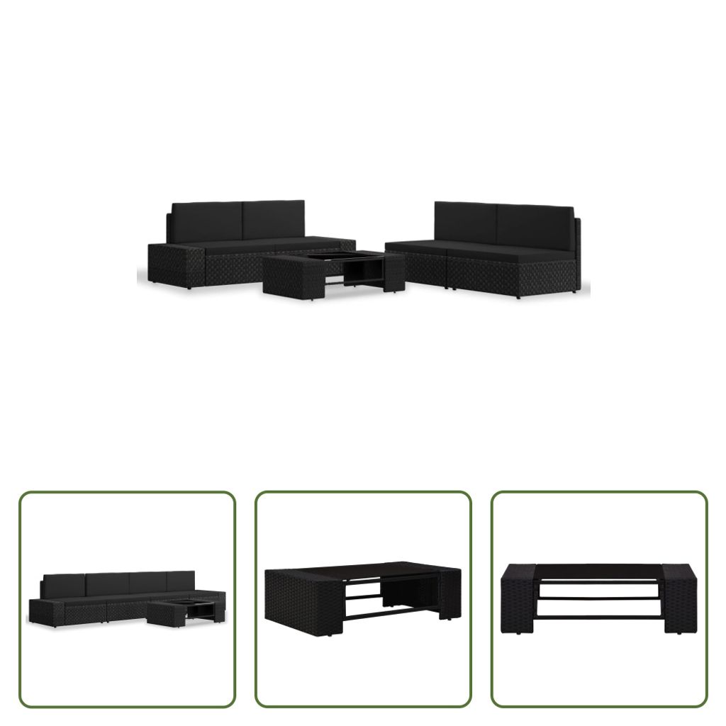The Living Store 5-tlg. Garten-Lounge-Set Poly Rattan Schwarz
