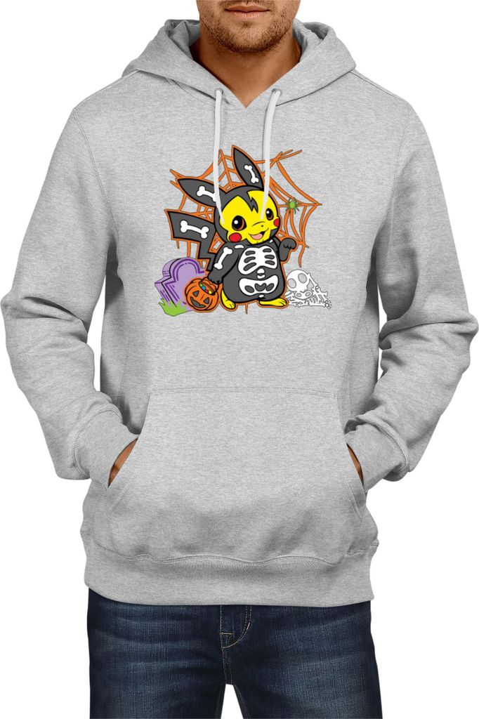 Herren Kapuzenpullover Japan Manga Anime Comics Pokemon 038, Man 2XL / Grau