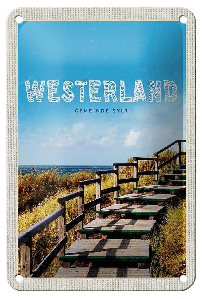 Blechschild Reise 12x18cm Westerland Gehweg am Strand Meer Produktbild 