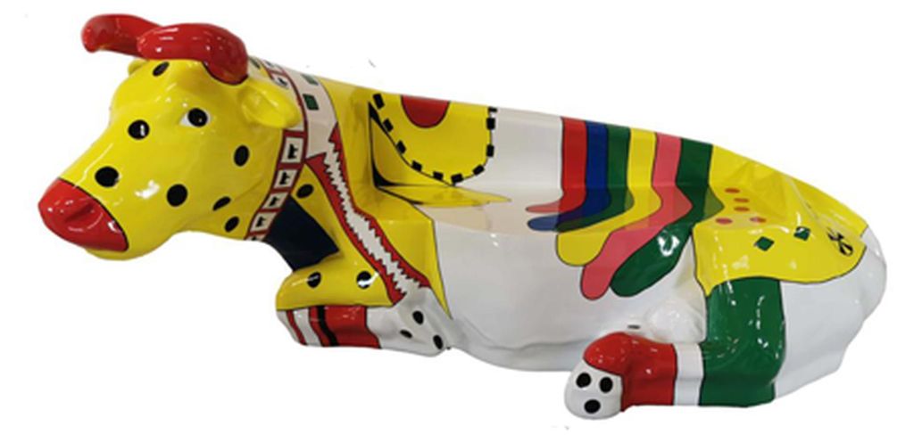 Moderne Design Kuh Bemaltes Rind Skulptur Statue 98x200cm Garten Figuren Deko