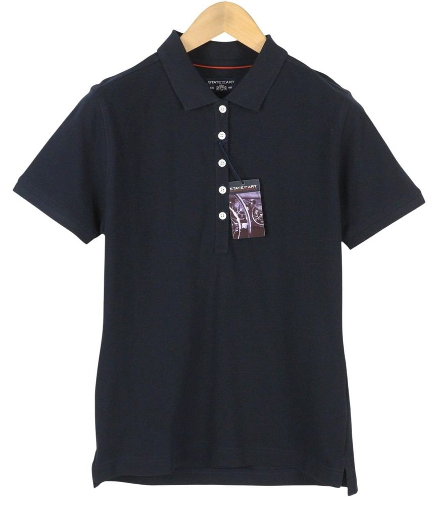 State Of Art Men Polosdark Blue Half Button Baumwolle Short Sleeved