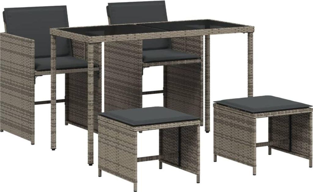 vidaXL 5-tlg. Garten-Essgruppe mit Kissen Grau Poly Rattan Produktbild 