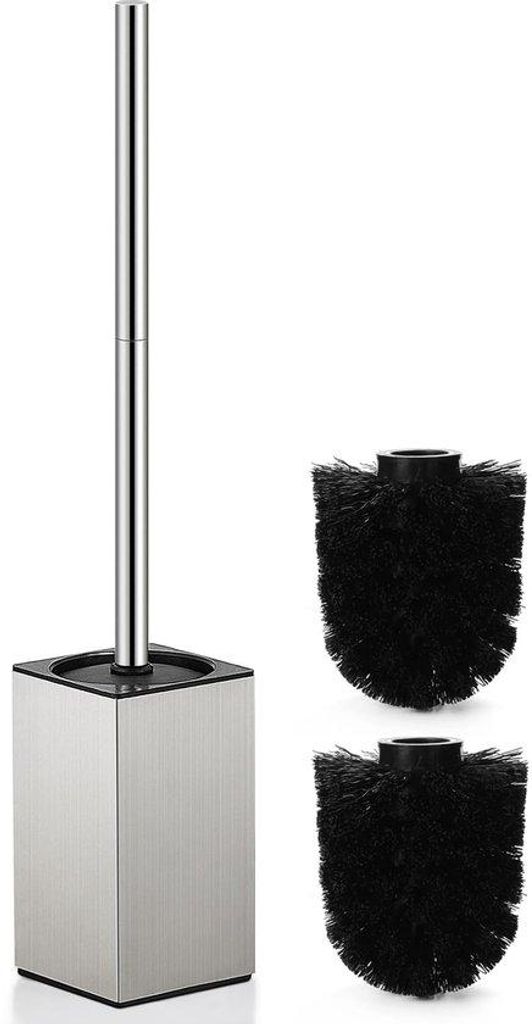 Toiletborstel mit RVS-Griff, 2 Borsten, schnelles Trocknungsdesign, Silber