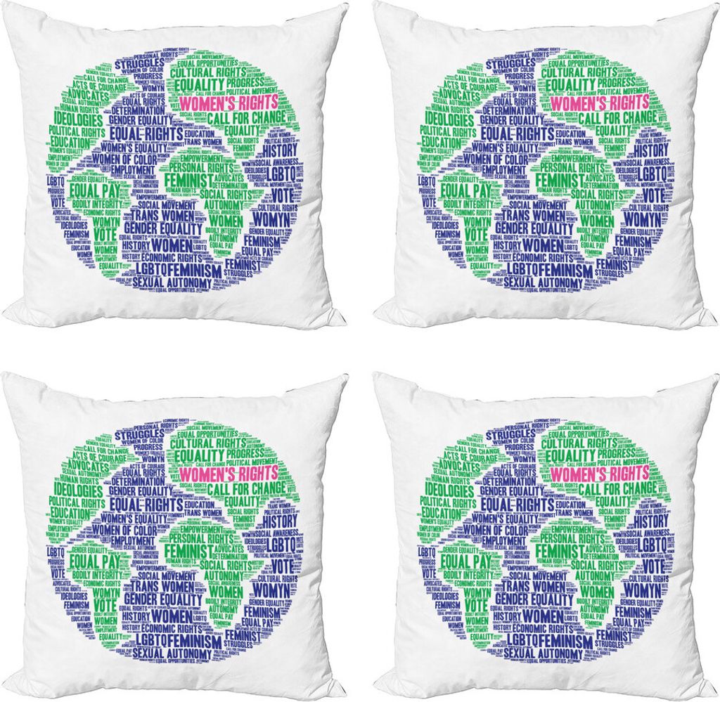 ABAKUHAUS Feminist Kissenbezug Set (4 Stück), Gleichheit um Welt, Moderner Doppelseitiger Digitaldruck, 50 cm x 50 cm, Indigo Farn-Grün-Rosa
