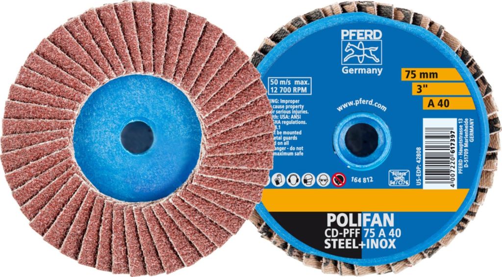 Pferd Fächerschleifscheibe 75MM DM, Körnung 40, flach, - 42719204